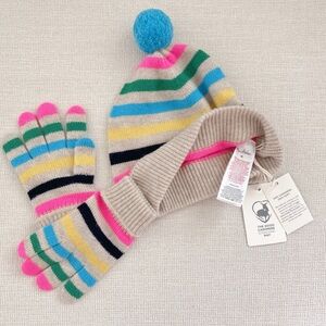 Mini Boden 100% Cashmere Pom Beanie Hat and Gloves Winter Set NWT